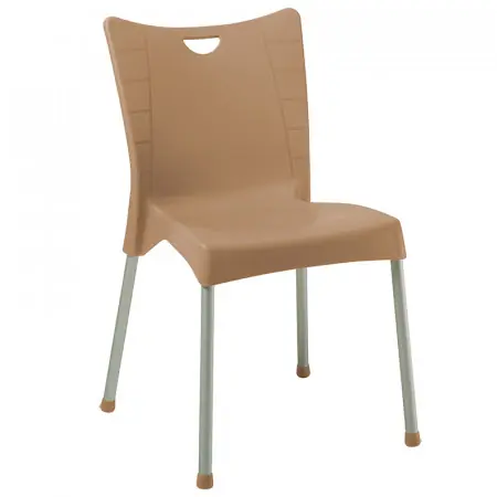 Calitate înaltă Scaun exterior Crafted plastic culoare cappuccino, picior de aluminiu