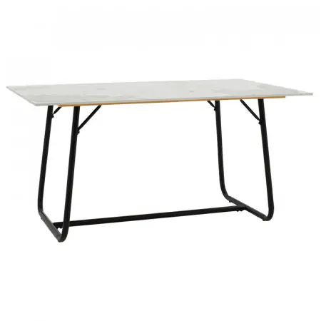 Masa Revello imitatie de piatra aspect marmura alba - picior metal negru 150x90x75cm Cumpărături sigure