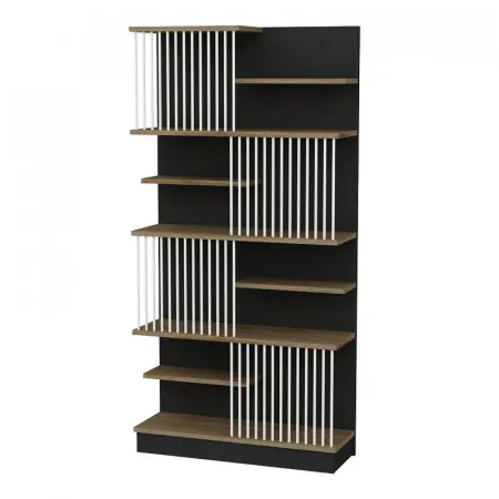 Biblioteca Gassim negru - culoarea nuc - alb 80x26.4x160cm Expediere rapidă