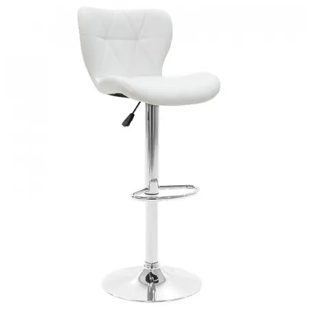Disponibil imediat Scaun de bar Coozy reglabil pe inaltime stil capitonat metal cromat cu PVC in alb