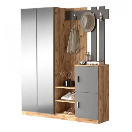 Comandă acum Cuier cu dulap Doorse melaminat gri inchis - sonoma 147.5x35x180cm