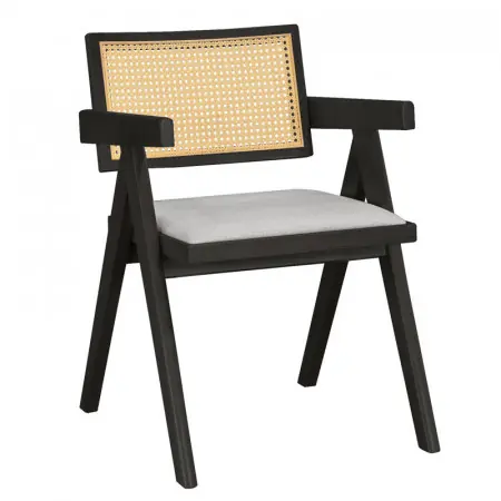 Fotoliu Winslow lemn de arbore de cauciuc negru - pvc ratan material culoare lemn natural - gri Disponibil imediat