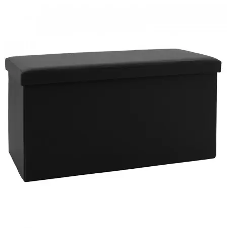 Bancuta hol cufar cu spatiu de depozitare Cooperation piele ecologica negru 76x38x38cm Preț mic