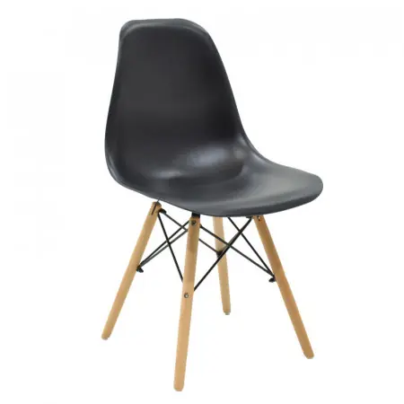 Disponibil imediat Scaun Julita plastic negru - picior culoare lemn natural 46x50x82cm