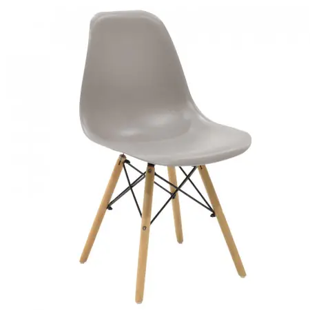 Chilipir Scaun Julita plastic gri - picior culoare lemn natural 46x50x82cm