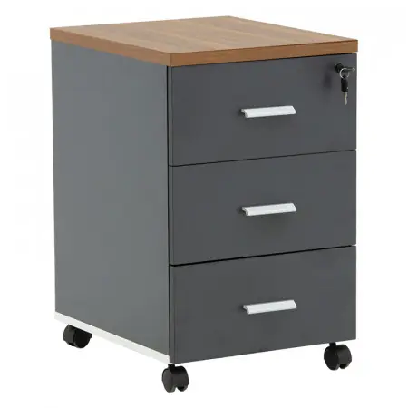 Ieftin Comoda pe roti Oscar 3 sertare nuc - carbon 40x48x63cm