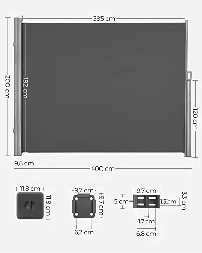 Preț mic Copertina solara laterala, Songmics, Gri, 200x400 cm