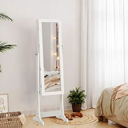 Dulap bijurerii cu oglinda, Songmics, Alb, 150.5x41x36 cm Cumpără online