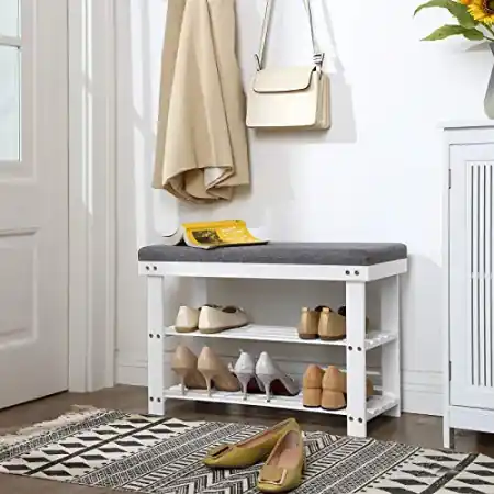 Bancuta hol cufar cu depozitare, Songmics, Alb-Gri, 71x29x49 cm Ofertă specială