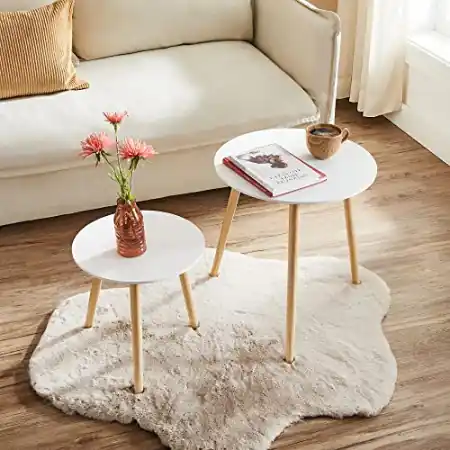 Set 2 masute laterale, Vasagle, Alb-Lemn, 45x45x50 cm Livrare rapidă