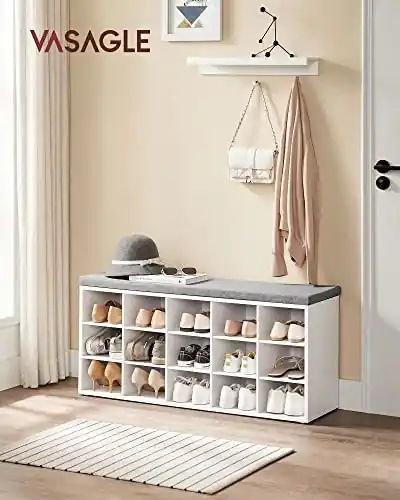 Pantofar bancuta hol cufar cu depozitare, Vasagle, Alb-Gri, 105x30x48 cm Disponibil imediat