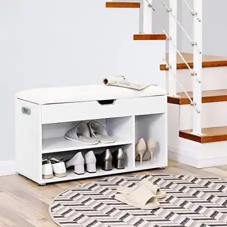 Ofertă specială Pantofar bancuta hol cufar cu depozitare, Vasagle, Alb, 80x44x30 cm