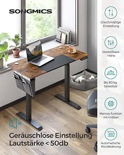 Birou reglabil, Songmics, Antic-Negru, 120x60x72-120 cm Mai ieftin