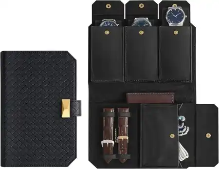 Portofel calatorie depozitare ceasuri si bijuterii Songmics Negru 15.5x22x4.5 cm Calitate înaltă