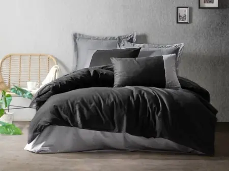 Lenjerie Plain Negru-Gri (Bumbac 100%) Ofertă exclusivă