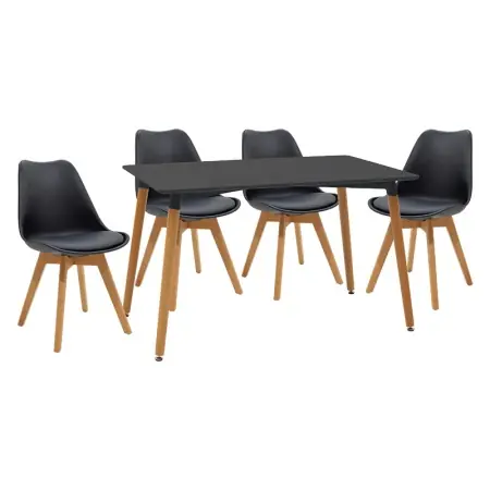 Ofertă limitată Set masa si scaune 5 buc Natali-Gaston Pako World Negru 120x80x76 cm