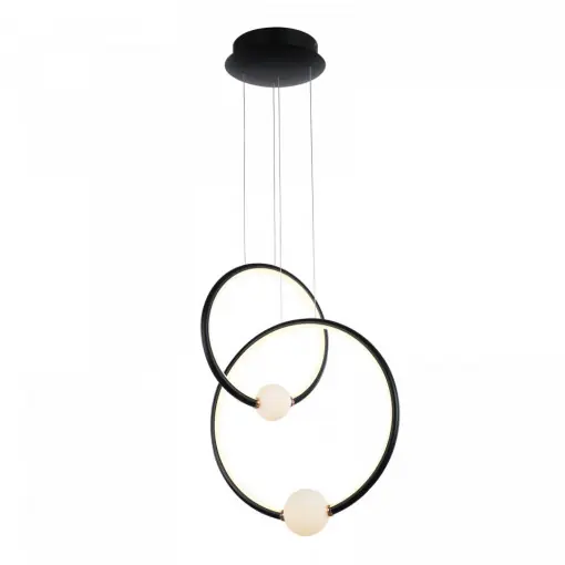 Livrare rapidă Lustra moderna neagra cu 2 cercuri led si globuri de sticla Lausanne