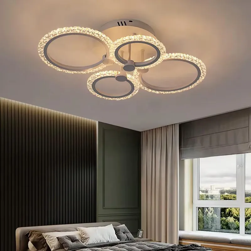 Preț redus Lustra LED dormitor 80W Rings 4 Cercuri Alb Glam
