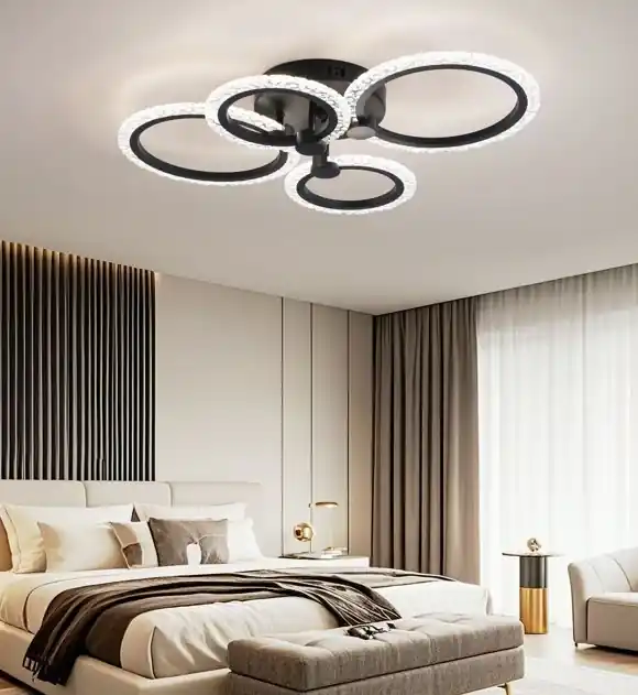 Lustra LED dormitor 80W Rings 4 Cercuri Negru Glam Cumpără online