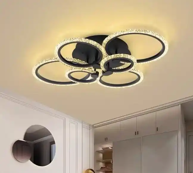 Preț promoțional Lustra LED 160W Rings 6 Cercuri Negru Glam