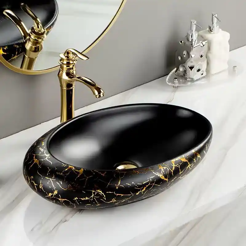 Cumpără online Lavoar pe blat, Ceramica, Negru, Elegant Marble LDPA318BK