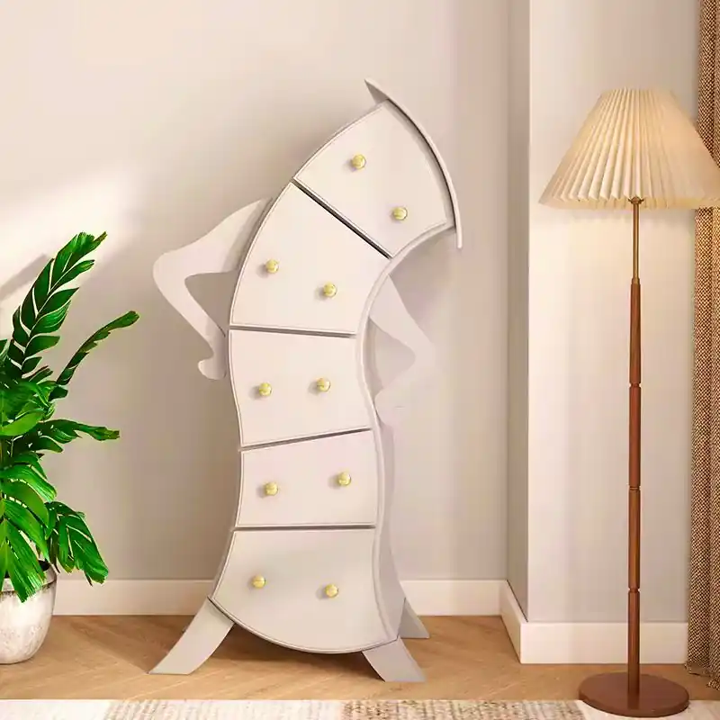 Dulap decorativ alb cu sertare, design artistic curbat Reducere extra