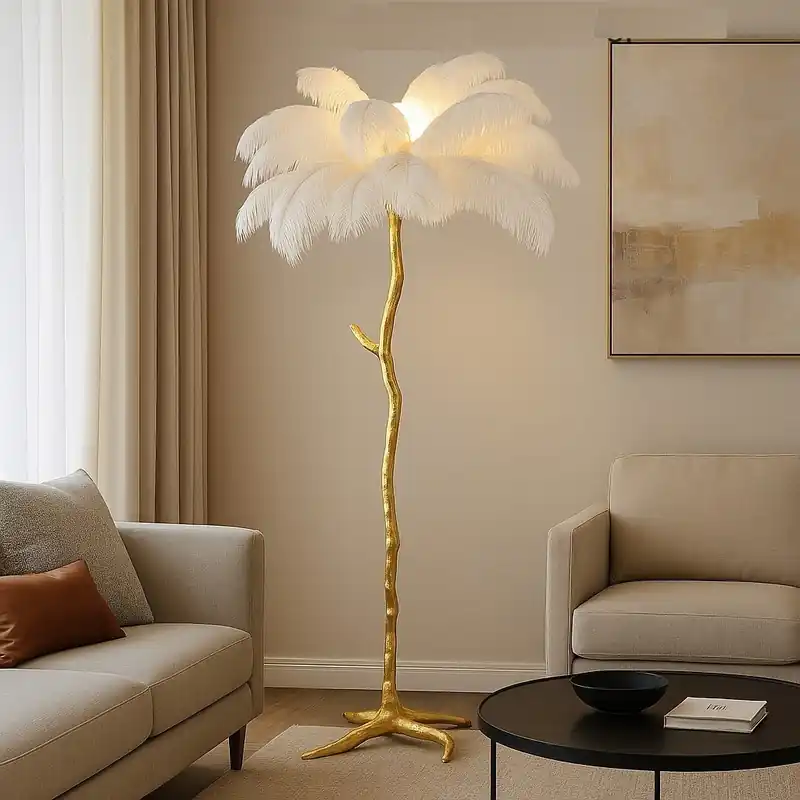 Lampadar cu pene naturale G9 White Ofertă limitată