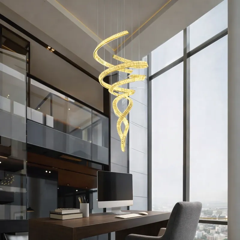 Candelabru scari 764W Cristal Spirala Double Auriu, Telecomanda Chilipir