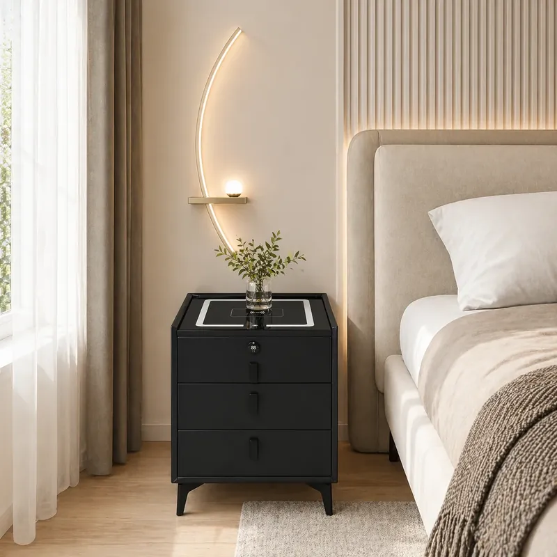 Noptiera Smart Black cu Boxa Bluetooth si Amprenta Reducere de preț
