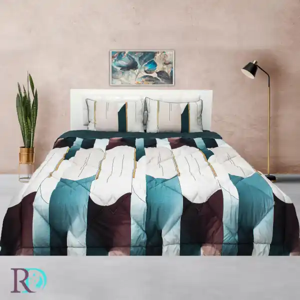Popular Lenjerie de pat cu pilota inclusa, bumbac 100%, tesatura satin, alb / albastru, Roxyma Dream Ilusion