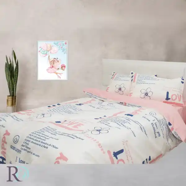 Preferatul clienților Lenjerie de pat pentru copii, 100% bumbac, tesatura satin, alb / roz, Roxyma Dream Happy