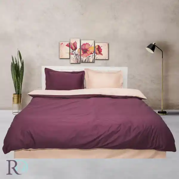 Discount Lenjerie de pat cu 2 fete, 100% bumbac, tesatura satin, roz pudra / mov inchis, Roxyma Dream Praskova