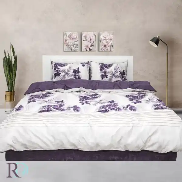 Expediere rapidă Lenjerie de pat, 100% bumbac, tesatura satin, alb / mov inchis, Roxyma Dream Fiorella