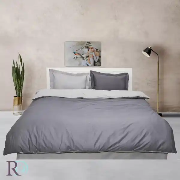 Disponibil imediat Lenjerie de pat cu 2 fete, 100% bumbac, tesatura satin, gri, Roxyma Dream