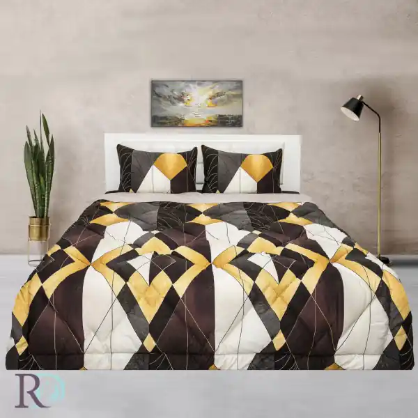 Premium Set lenjerie de pat cu pilota inclusa, 100% bumbac, tesatura satin, maro / alb, Roxyma Dream Aliana