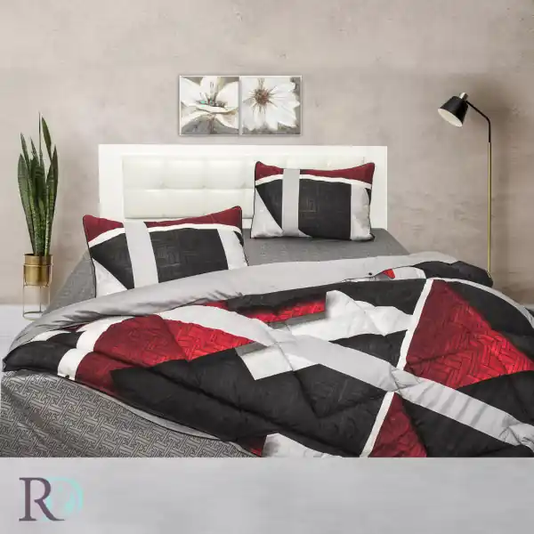 Set lenjerie de pat cu pilota inclusa, 100% bumbac, tesatura satin, gri / bordo, Roxyma Dream Atina Doar azi
