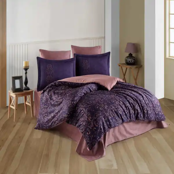 Chilipir Lenjerie de pat, 100% bumbac, tesatura satin, pat 2 persoane, violet / mov, Gris
