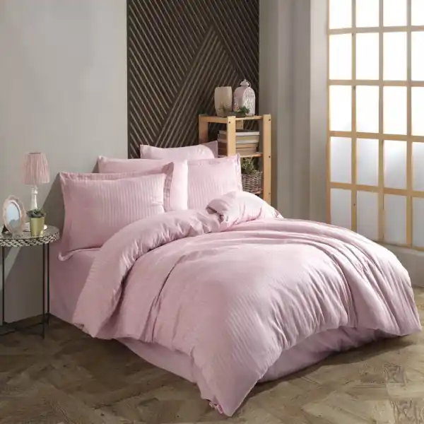 Expediere rapidă Lenjerie de pat, 100% bumbac, tesatura satin, pat 2 persoane, roz, Diamond Damasc