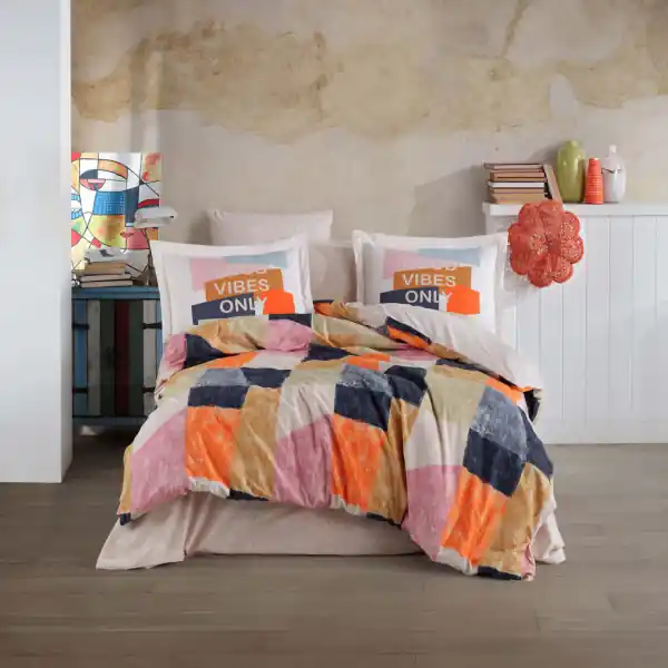 Lenjerie de pat, 100% bumbac, tesatura poplin, pat 2 persoane, portocaliu, Bermuda Mai ieftin
