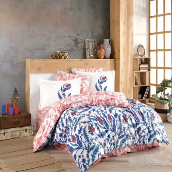 Livrare rapidă Lenjerie de pat, 100% bumbac, tesatura poplin, pat 2 persoane, rosu / albastru, Sophia