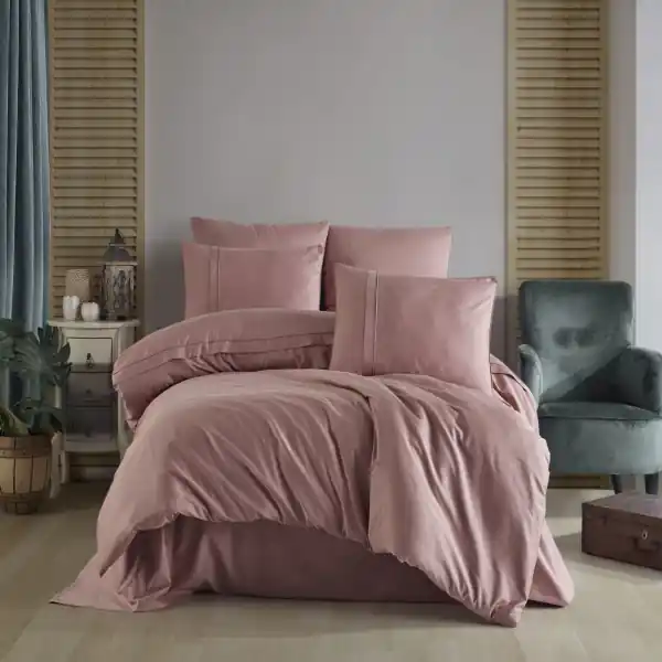 Cel mai vândut Lenjerie de pat, 100% bumbac, tesatura satin, pat 2 persoane, 6 piese, roz inchis, Plain