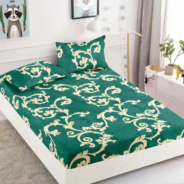 Husa de pat cu elastic si 2 fete de perna, tesatura tip finet, pat 2 persoane, verde, HBF-274 Cumpărături sigure