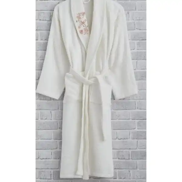 Ofertă specială Halat de baie cu broderie, marimea L, vie collection, bumbac 100%, alb, SPV-10