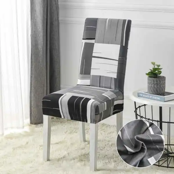 Set 6 huse elastice pentru scaun, poliester / spandex, gri / alb, HEJS-49 Preț promoțional