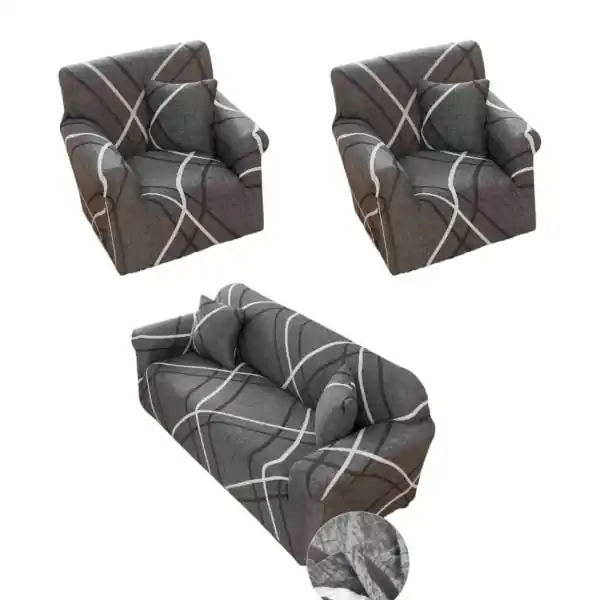 Set huse elastice pentru canapea 3 locuri si 2 fotolii, cu brate, gri, SHEJ-55 Noutate