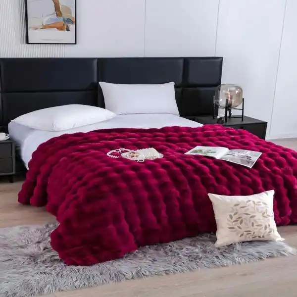 Expediere rapidă Jo-Jo Home, Patura din blanita artificiala de iepure, 200x230 cm, grena, cu fermoar, PBIF-07