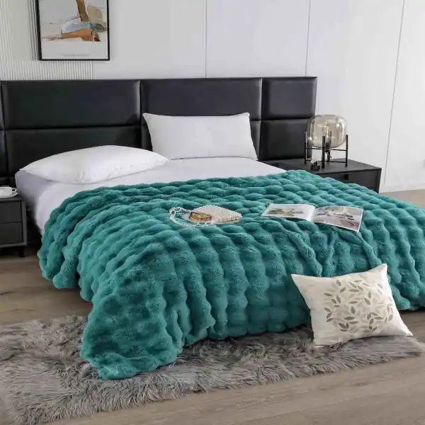 Jo-Jo Home, Patura din blanita artificiala de iepure, 200x230 cm, turquoise, cu fermoar, PBIF-08 Expediere rapidă