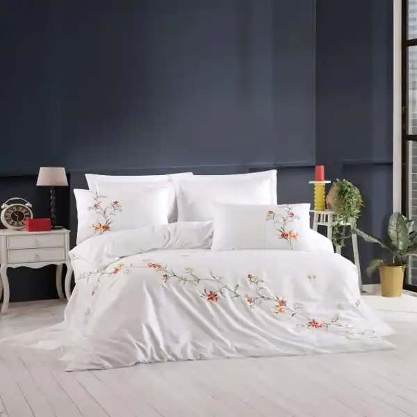Dantela Vita, Lenjerie de pat 2 persoane, cu broderie, bumbac satinat, 6 piese, alb, Felicita Comandă acum