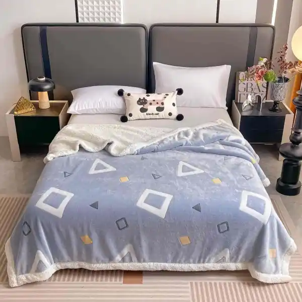 Preferatul clienților JoJo Home, Patura cocolino dubla cu blanita, 200x230 cm, albastru, PDBJ-107