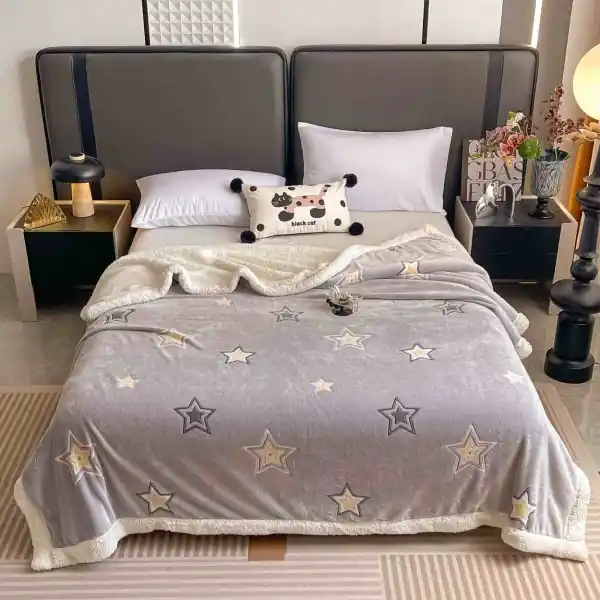 JoJo Home, Patura cocolino dubla cu blanita, 200x230 cm, gri, PDBJ-111 Reducere de preț